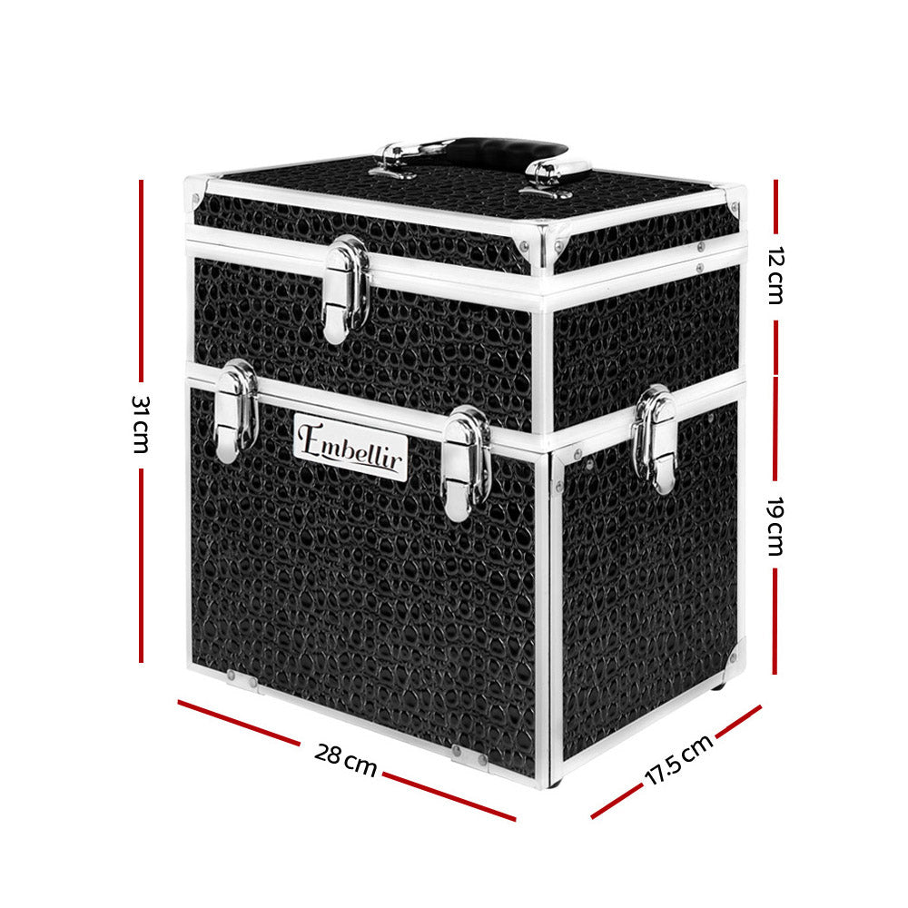 Makeup Carry Case with Mirror - Crocodile Black