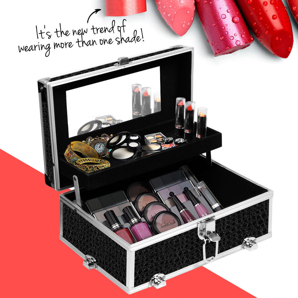 Makeup Carry Case with Mirror - Crocodile Black