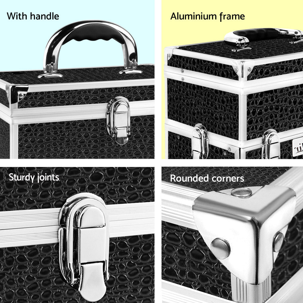 Makeup Carry Case with Mirror - Crocodile Black
