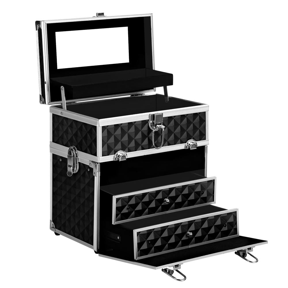 Makeup Carry Case with Mirror - Diamond Black