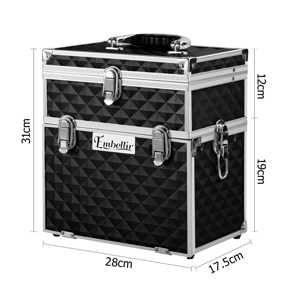 Makeup Carry Case with Mirror - Diamond Black