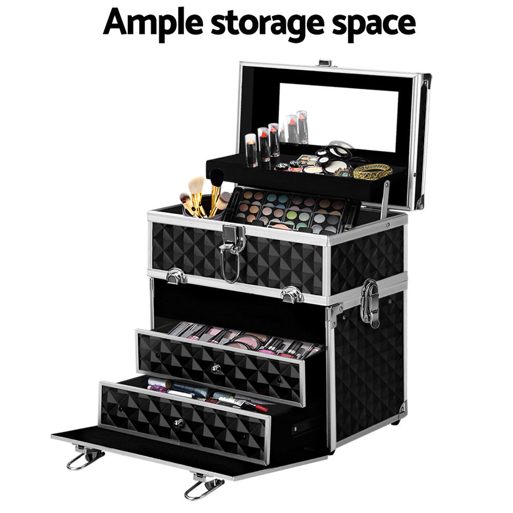 Makeup Carry Case with Mirror - Diamond Black