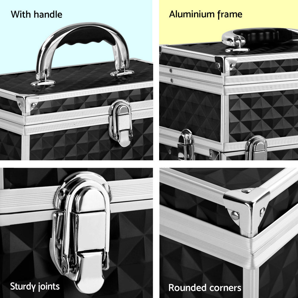 Makeup Carry Case with Mirror - Diamond Black