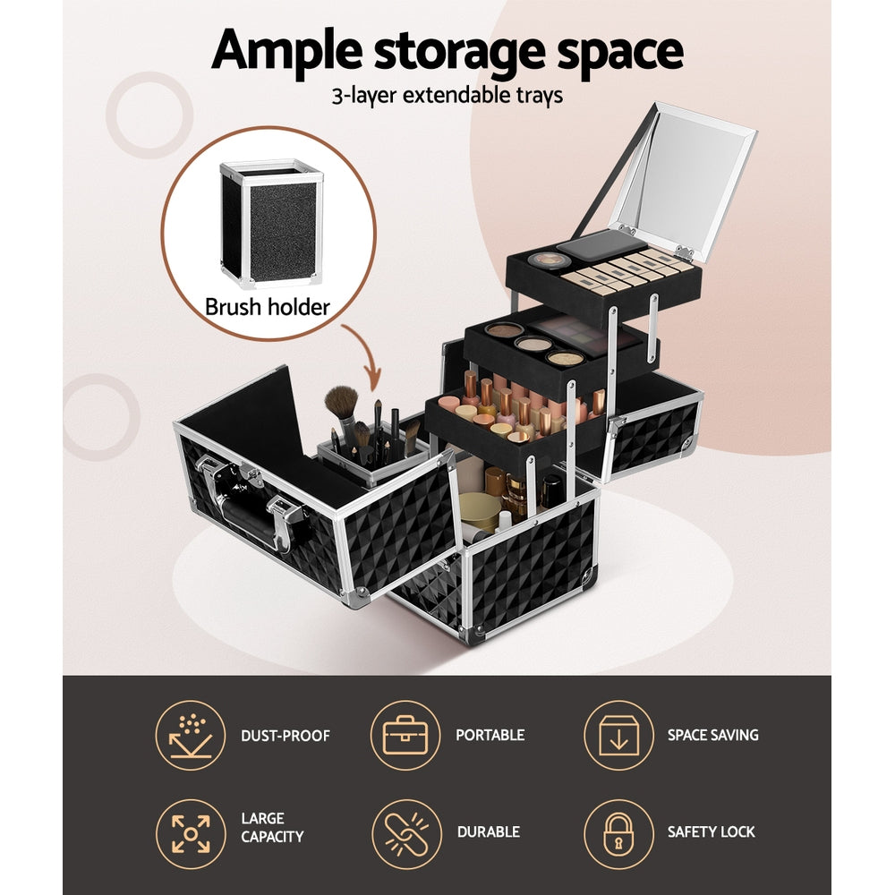 Portable Beauty Case with Fold-Out Mirror