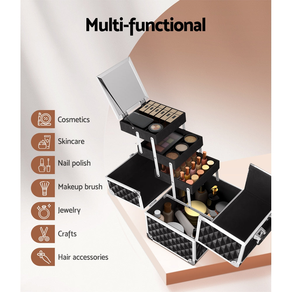 Portable Beauty Case with Fold-Out Mirror