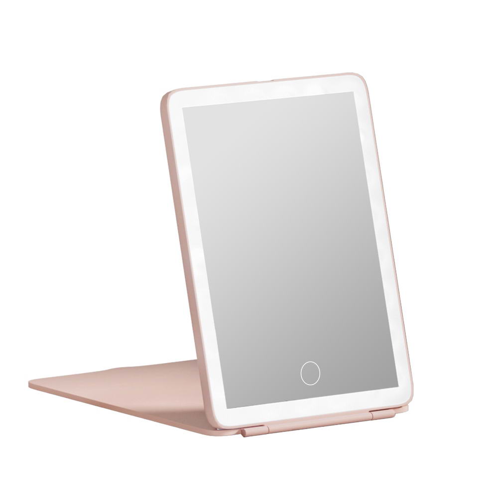 Compact Foldable LED Travel Mirror - Pink
