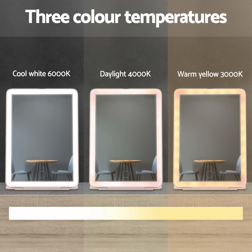 Compact Foldable LED Travel Mirror - Pink