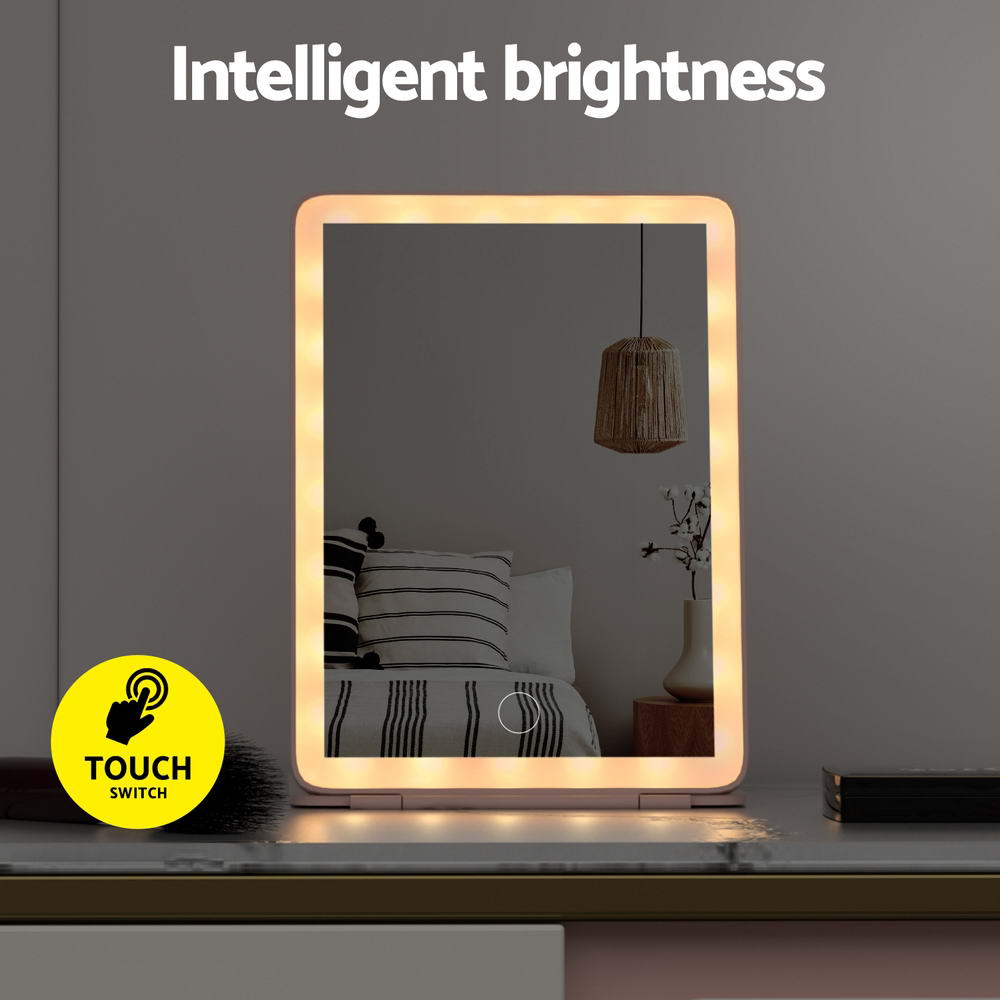 Compact Foldable LED Travel Mirror - Pink