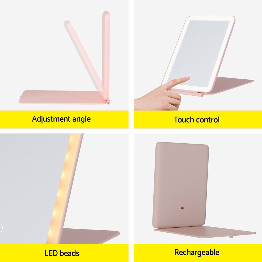 Compact Foldable LED Travel Mirror - Pink