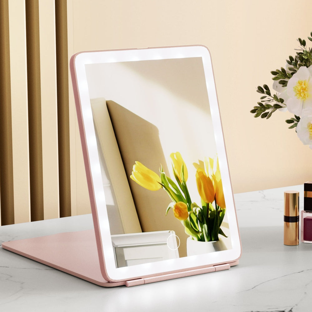 Compact Foldable LED Travel Mirror - Pink