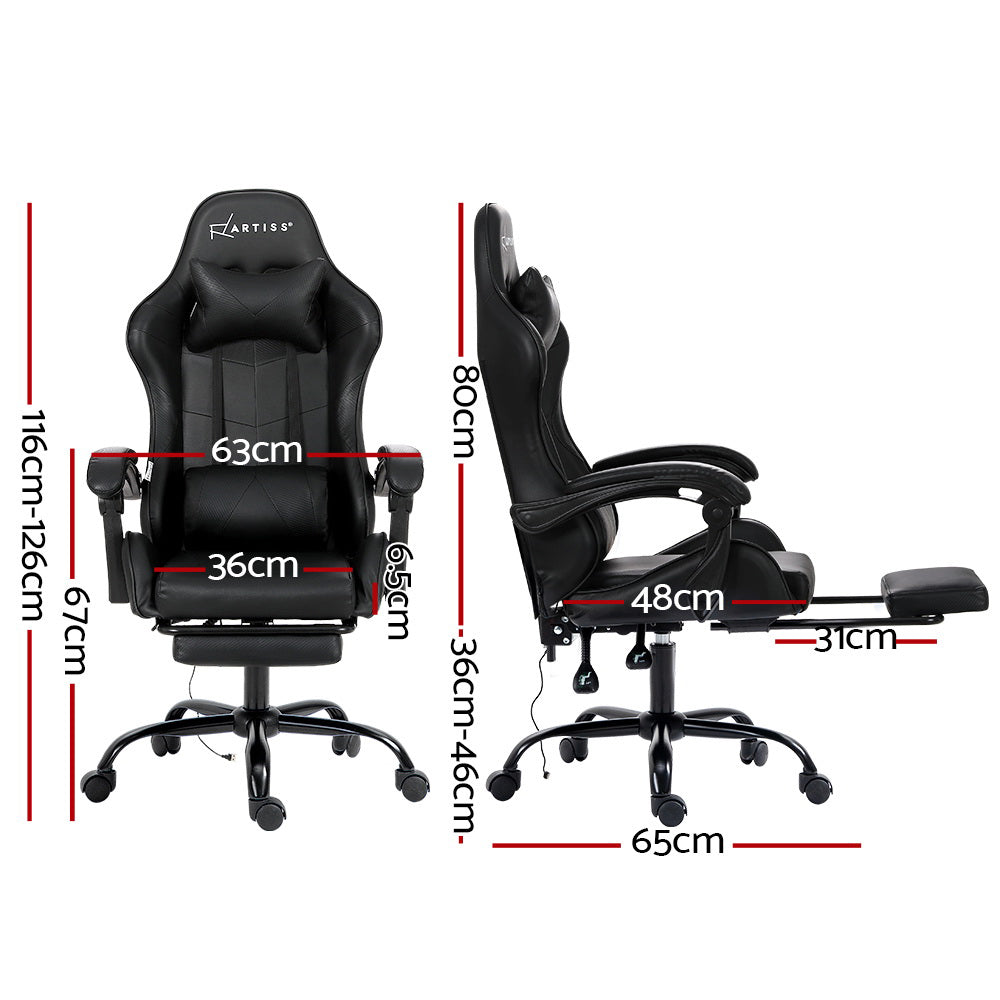 2-Point Massage Gaming Chair - Black