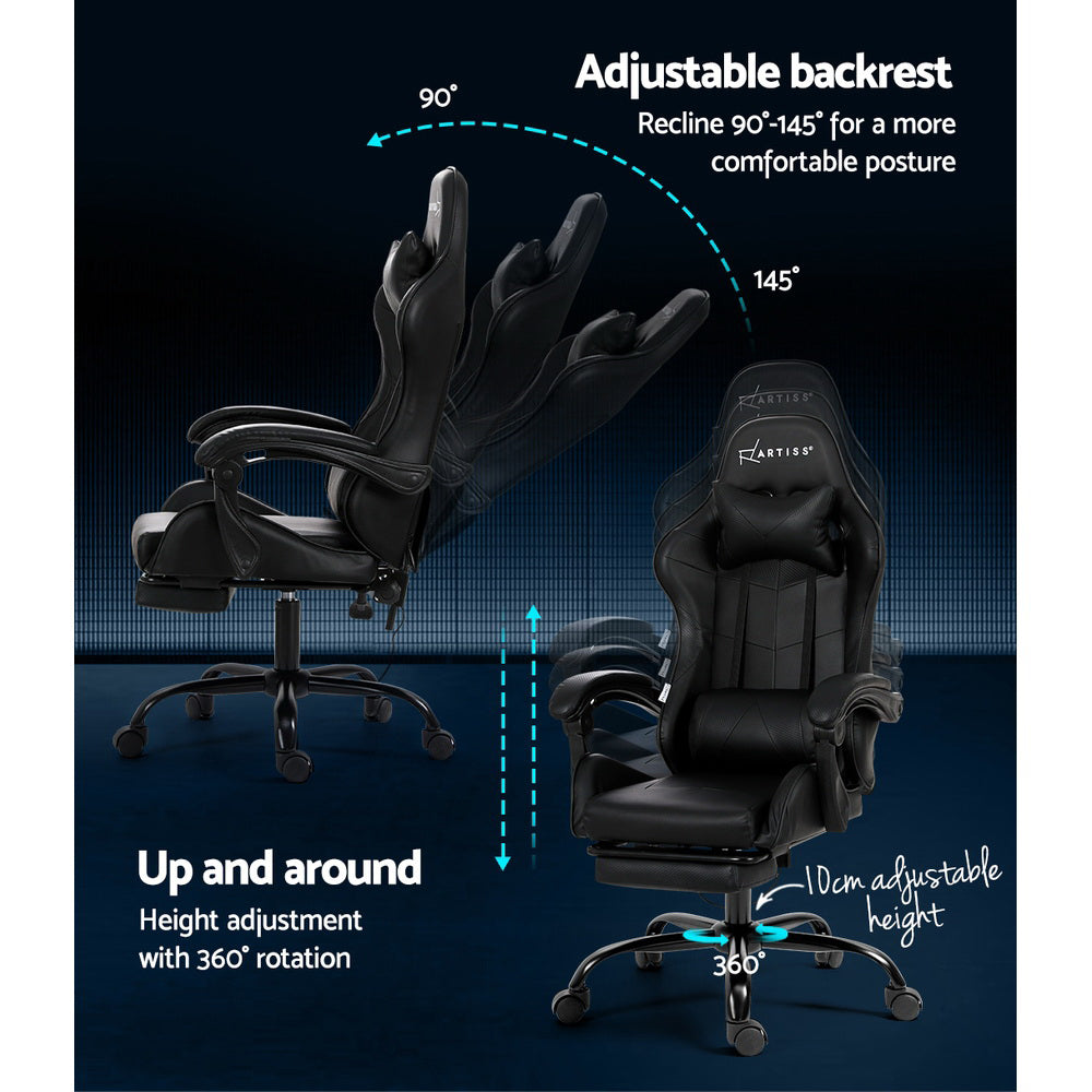 2-Point Massage Gaming Chair - Black