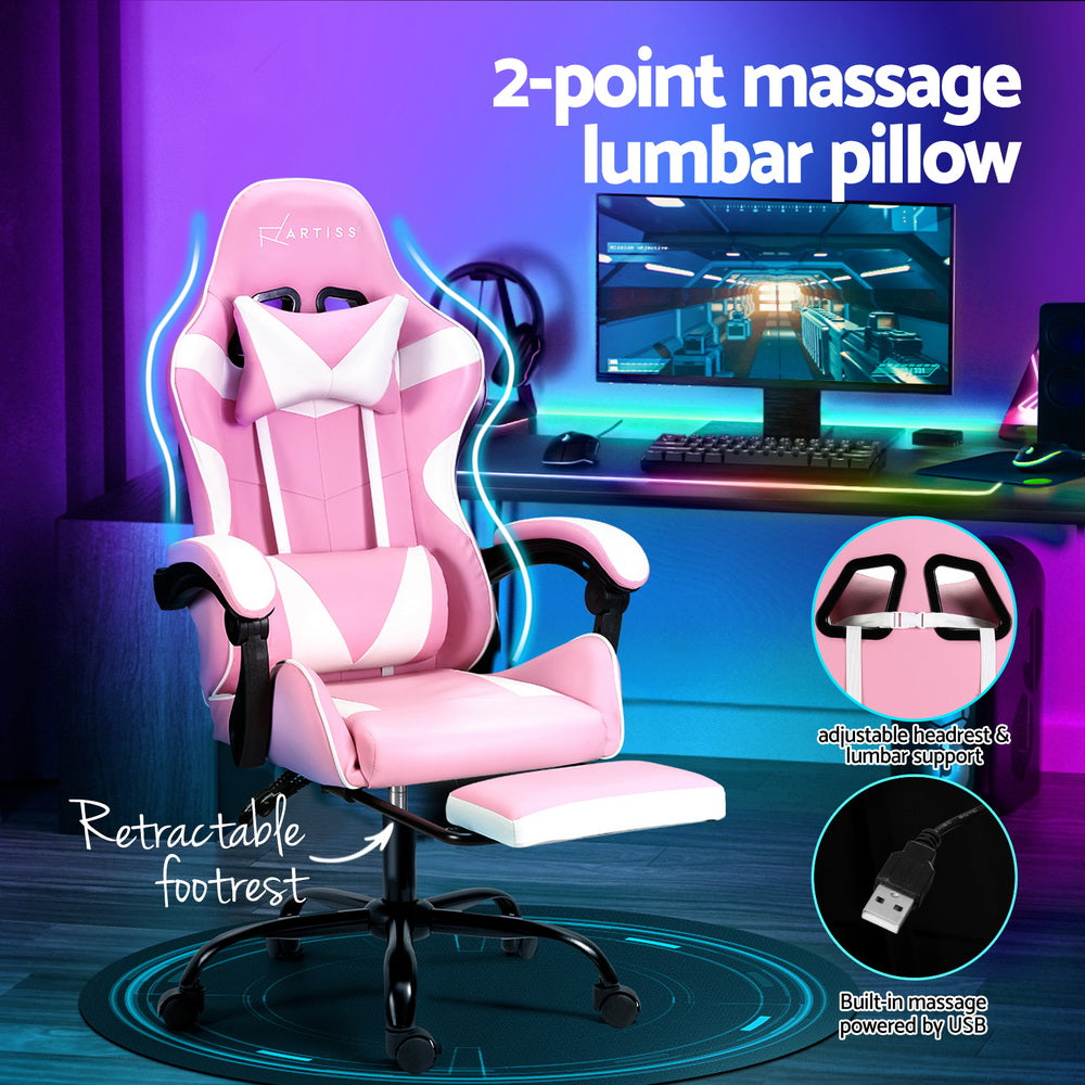 2-Point Massage Gaming Chair with Footrest