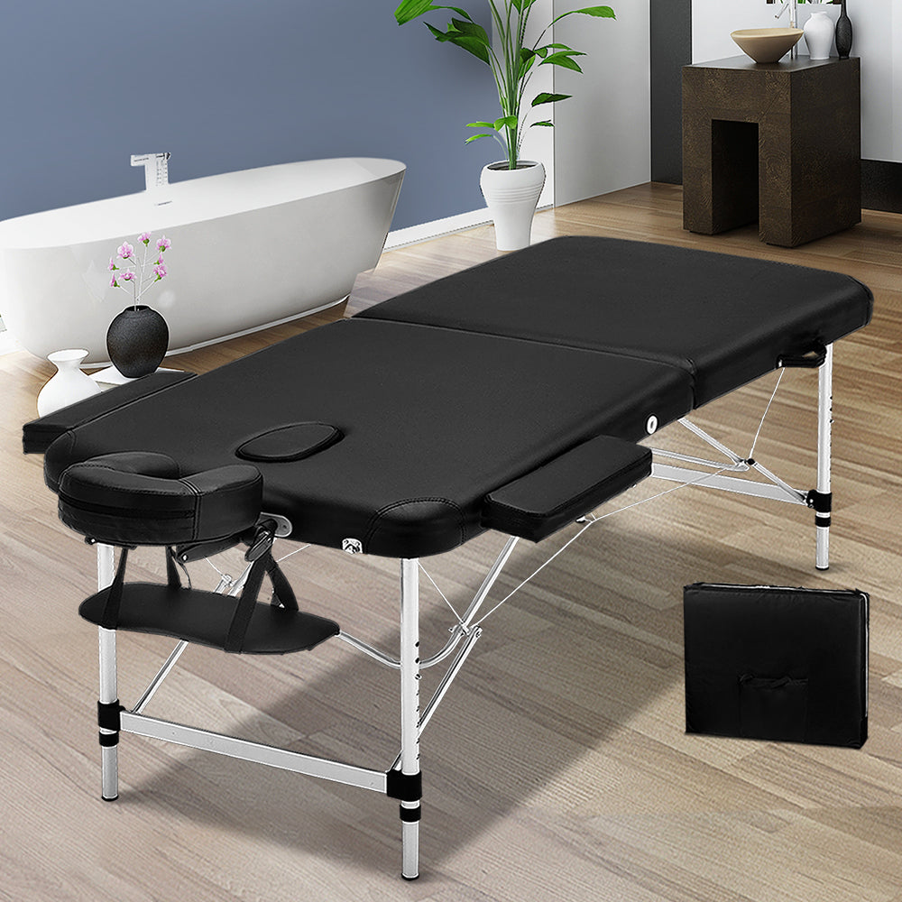 55cm Portable 2-Fold Massage Table - Black