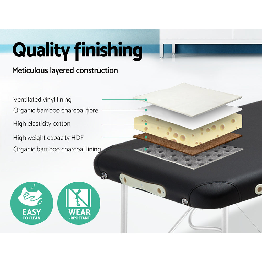 55cm Portable 2-Fold Massage Table - Black
