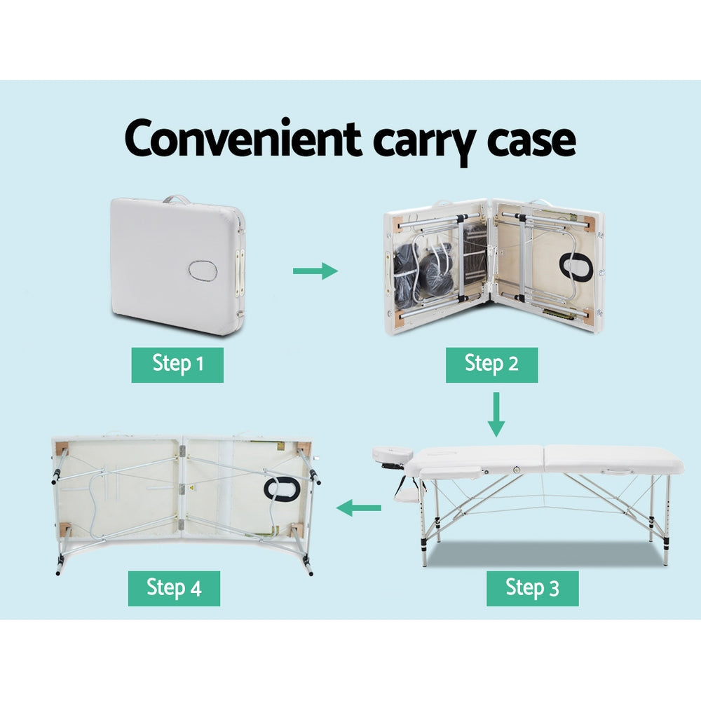 75cm Portable 2-Fold Massage Table - White