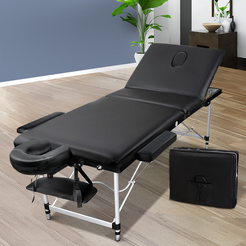 60cm Portable 3-Fold Massage Table - Black