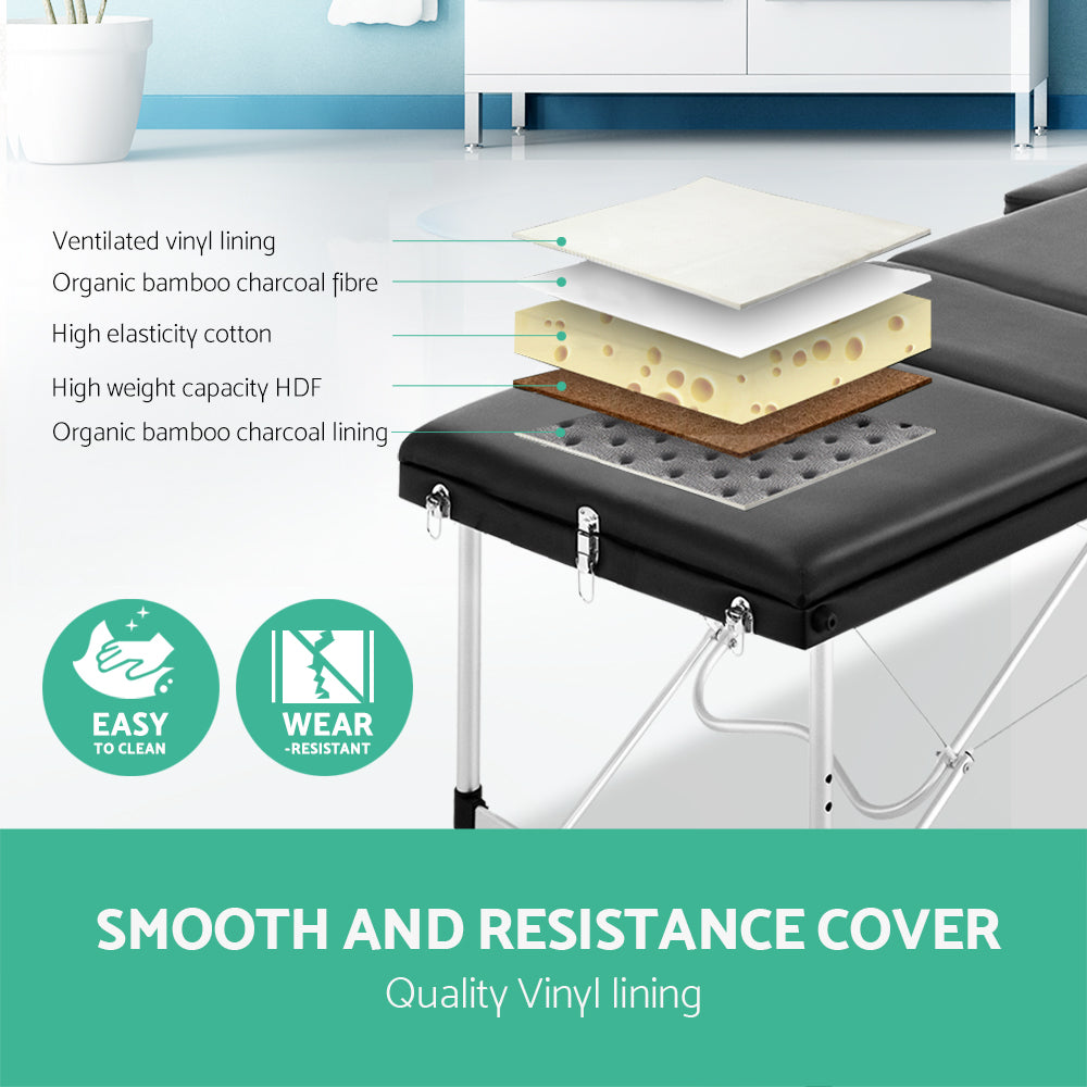 60cm Portable 3-Fold Massage Table - Black