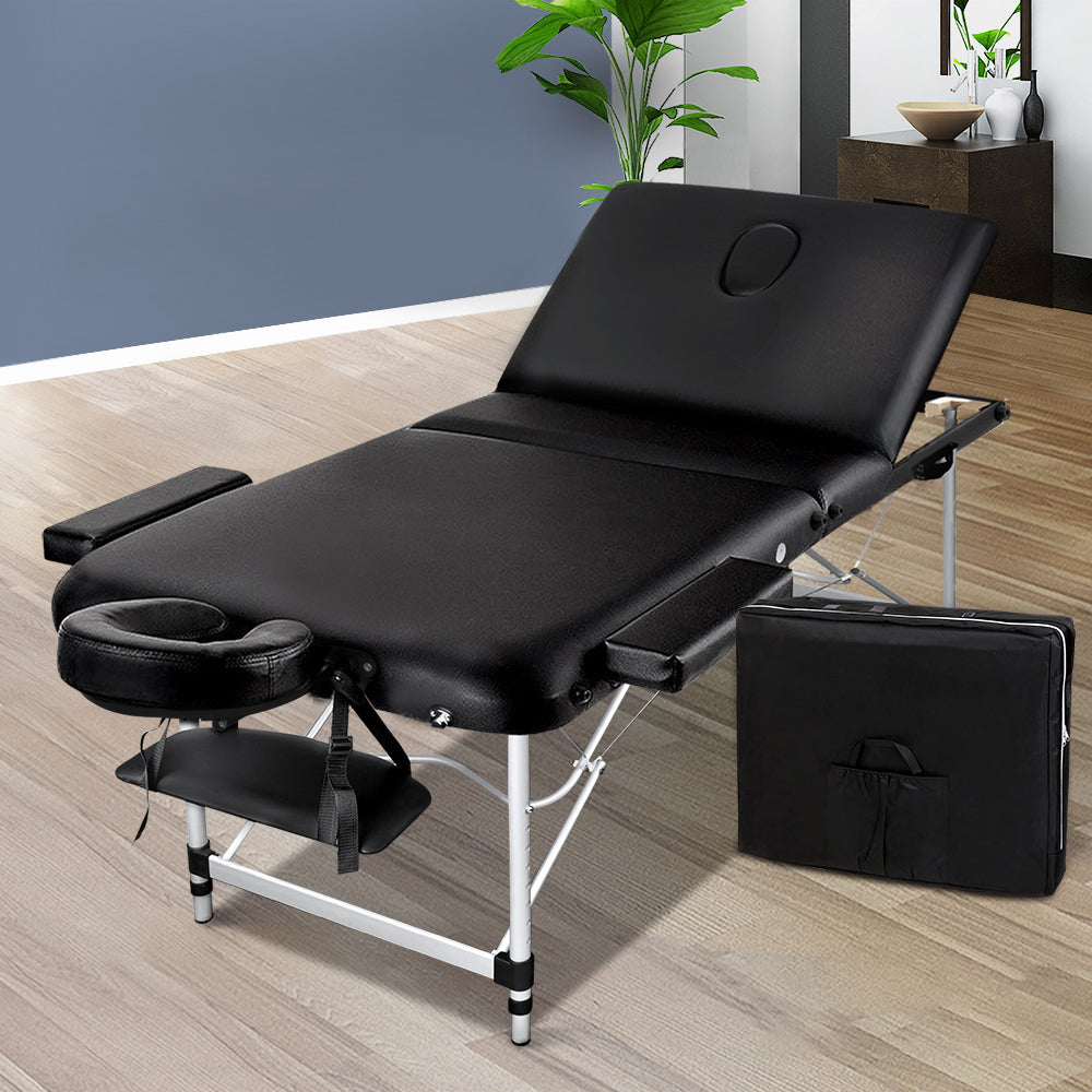 70cm Portable 3-Fold Massage Table - Black