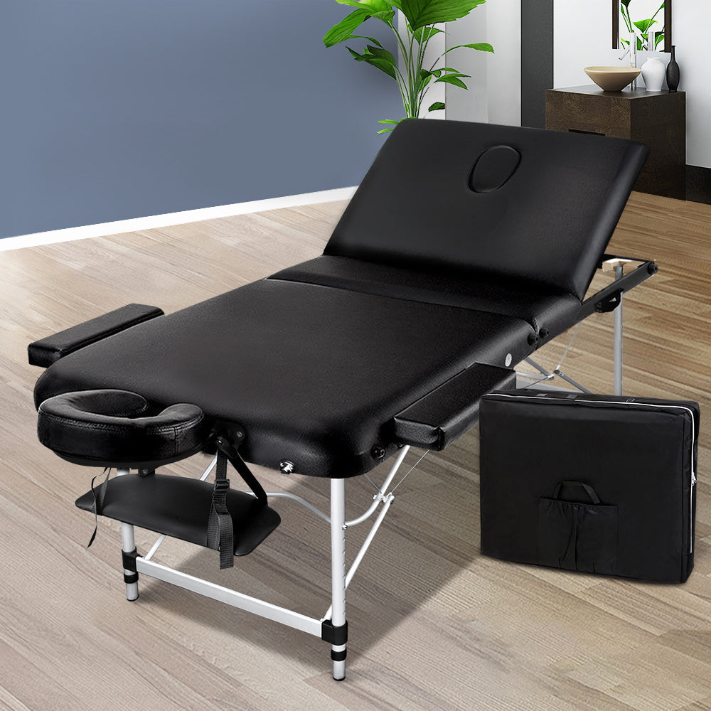 75cm 3-Fold Aluminium Massage Table - Black