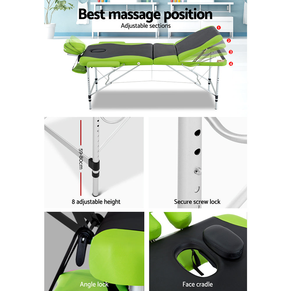 75cm Portable 3-Fold Massage Table - Green