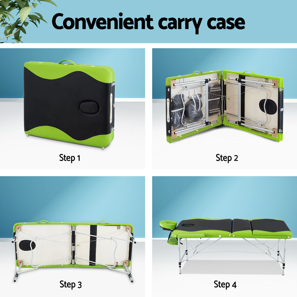 75cm Portable 3-Fold Massage Table - Green