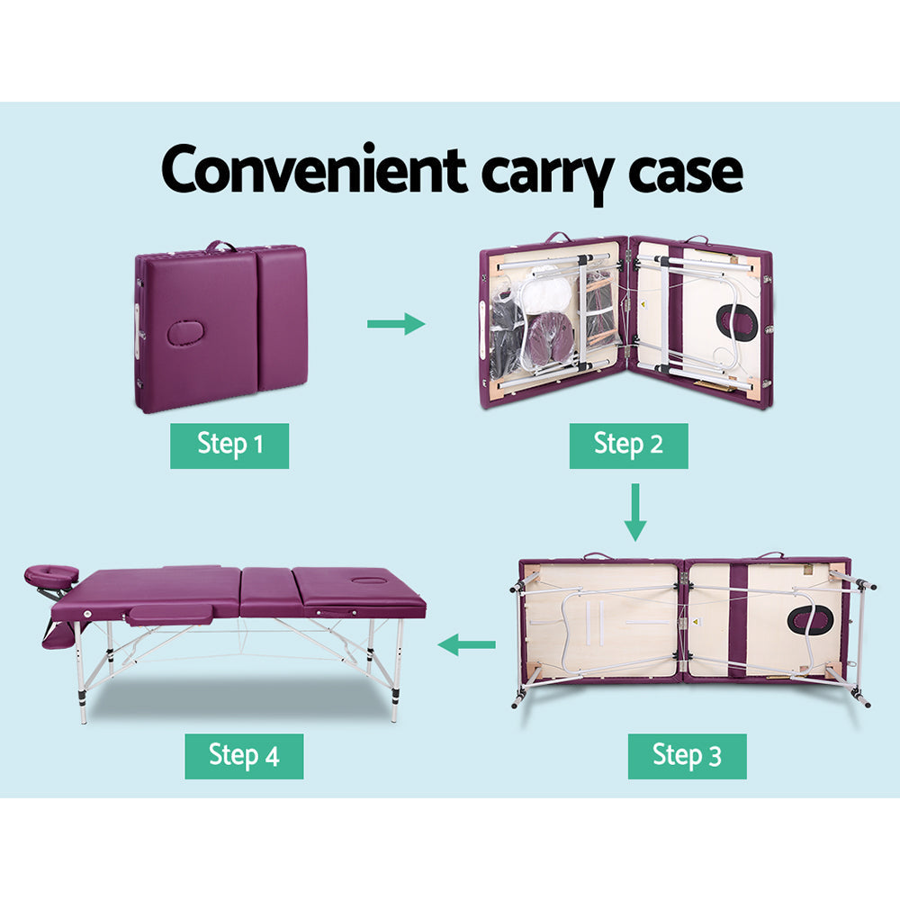 75cm Portable 3-Fold Massage Table - Violet