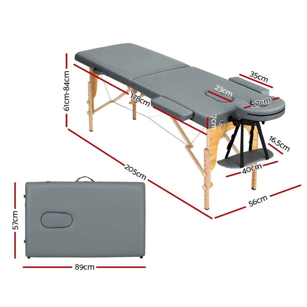 56cm Portable Wooden Massage Table - Grey