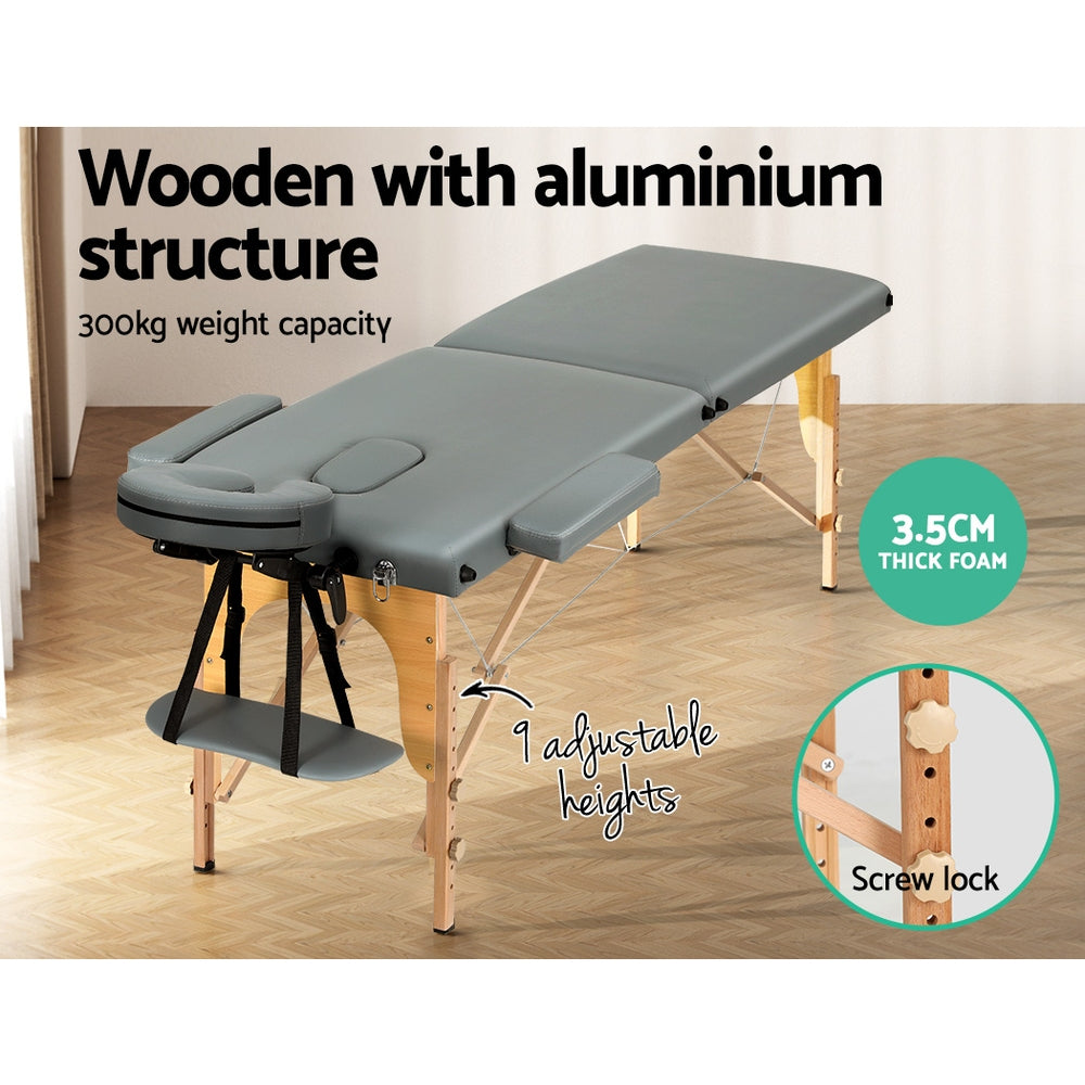 56cm Portable Wooden Massage Table - Grey