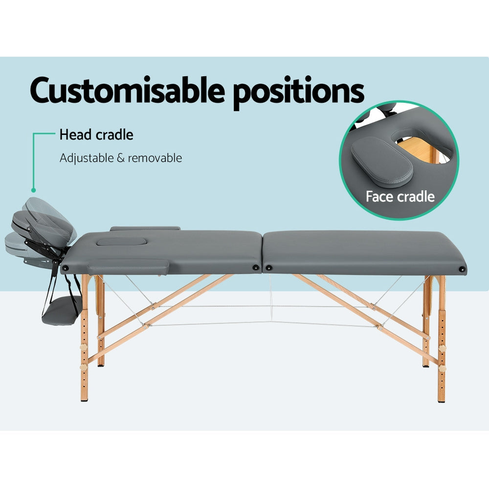 56cm Portable Wooden Massage Table - Grey