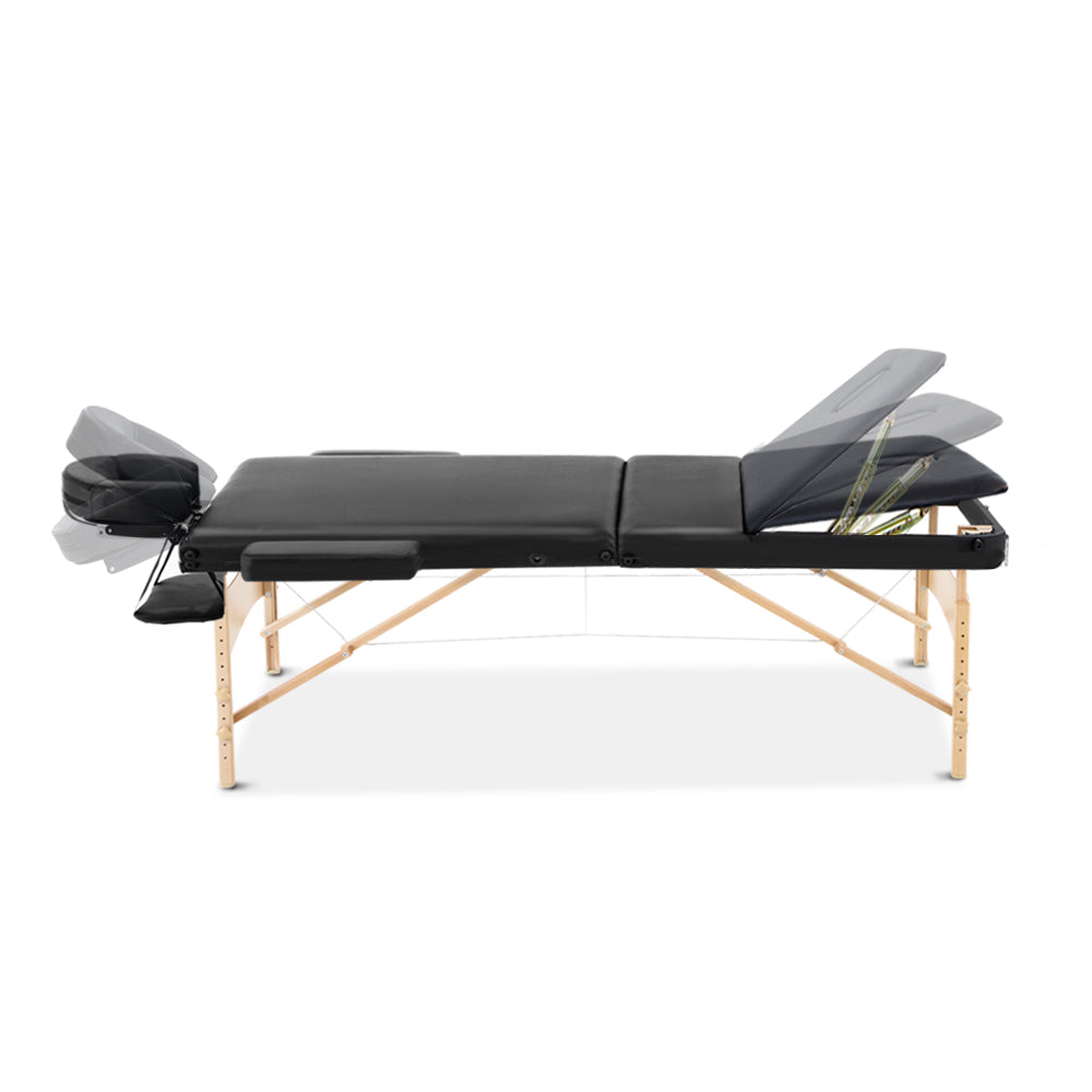 70cm Portable Wooden Massage Table - Black