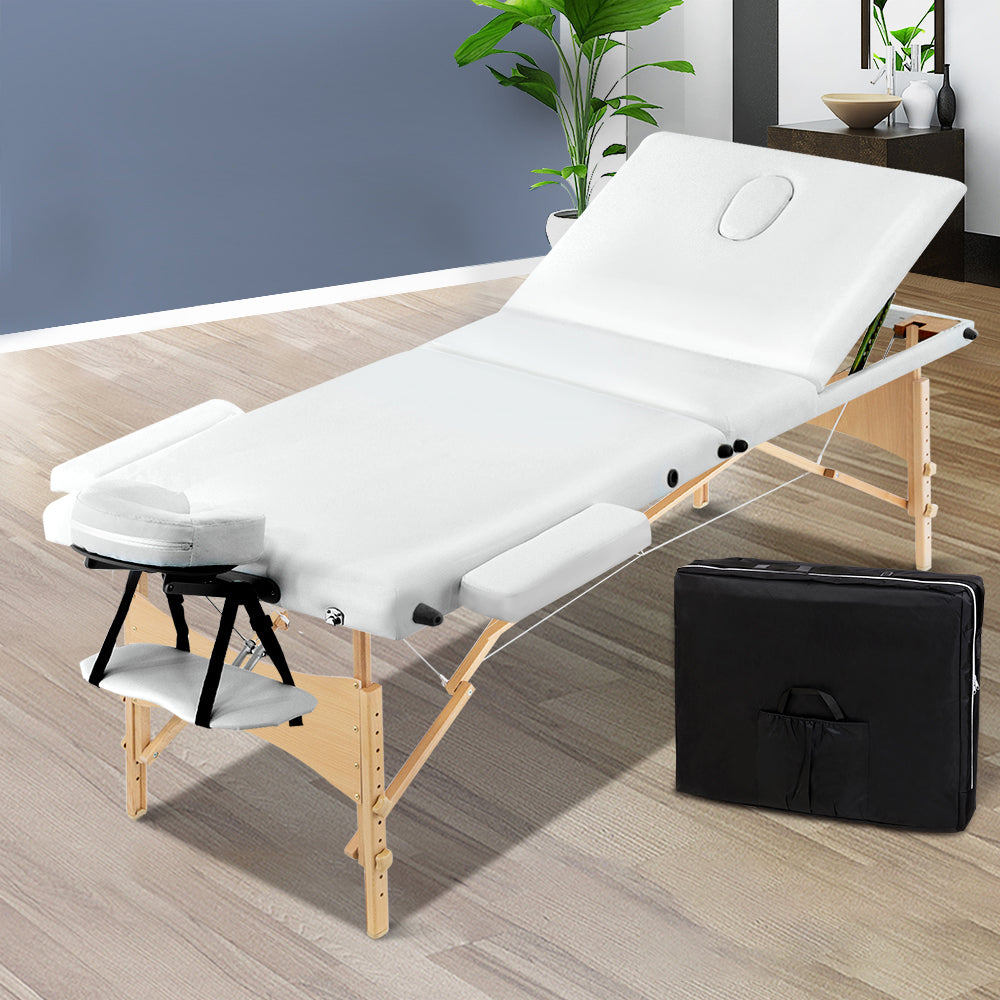 70cm Portable Wooden Massage Table - White