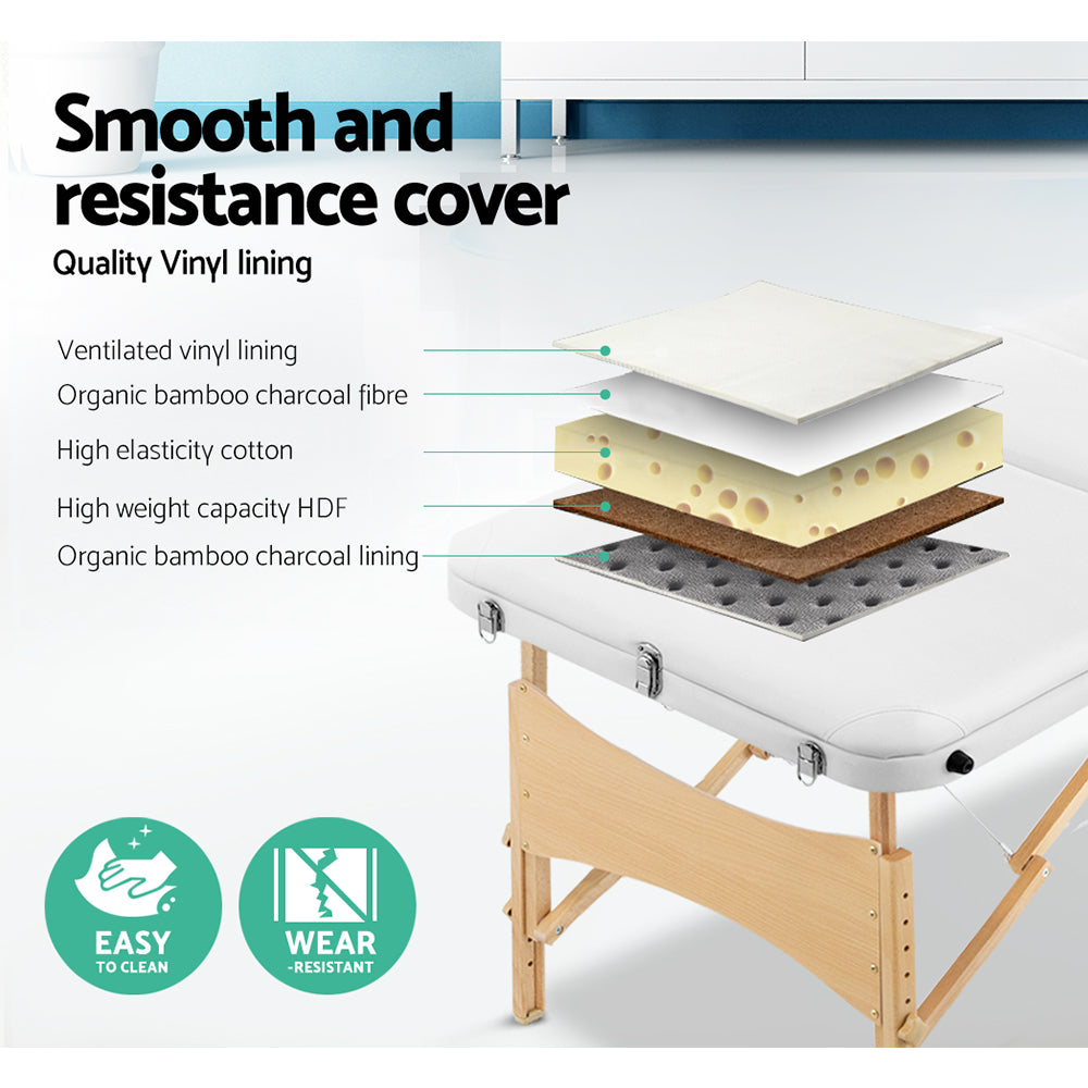 70cm Portable Wooden Massage Table - White