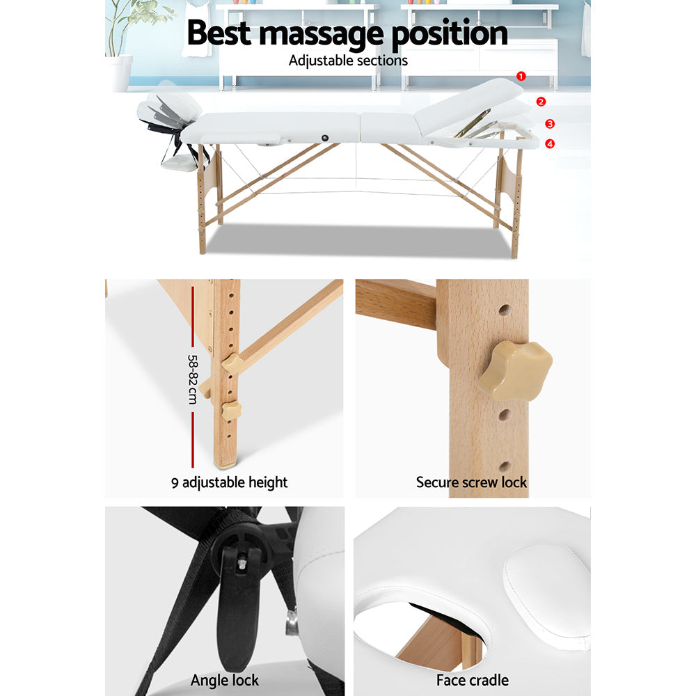 70cm Portable Wooden Massage Table - White