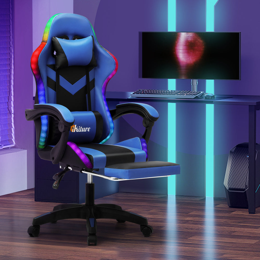 Racing Gaming Chair - 8-Point Massage, Black & Blue