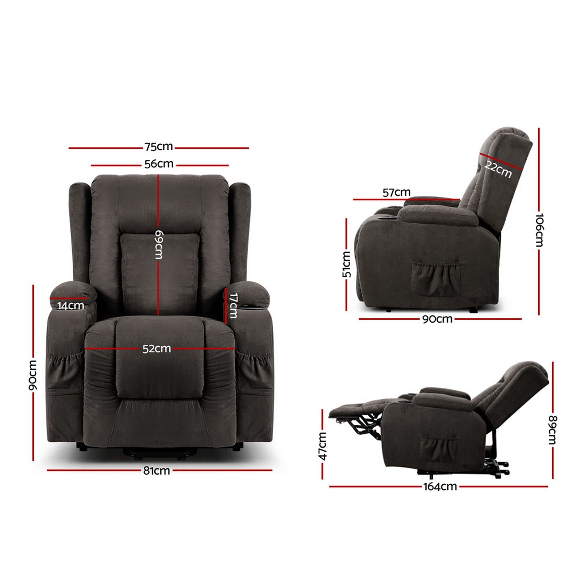 Heated Massage Lift Recliner - Velvet Rukwa