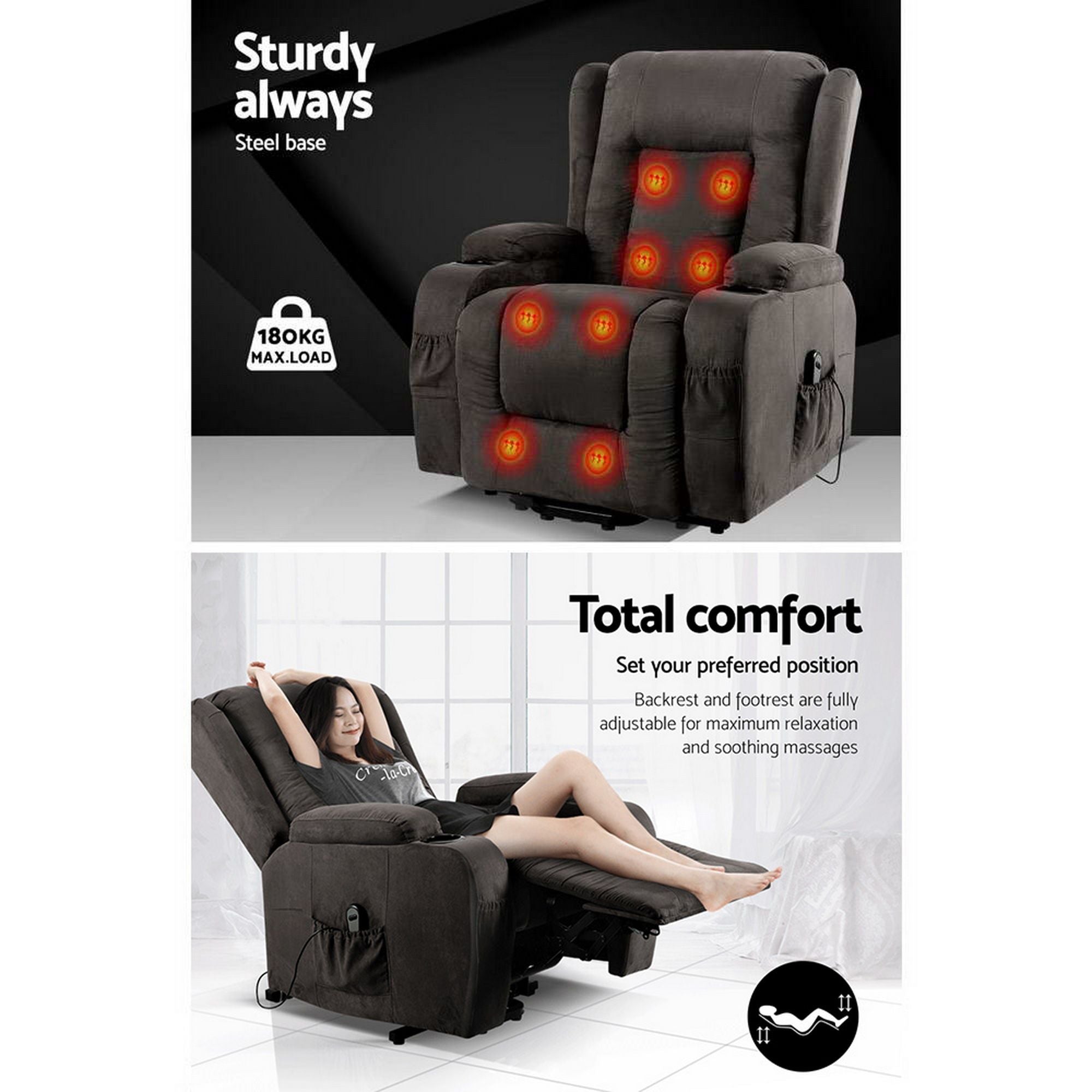 Heated Massage Lift Recliner - Velvet Rukwa