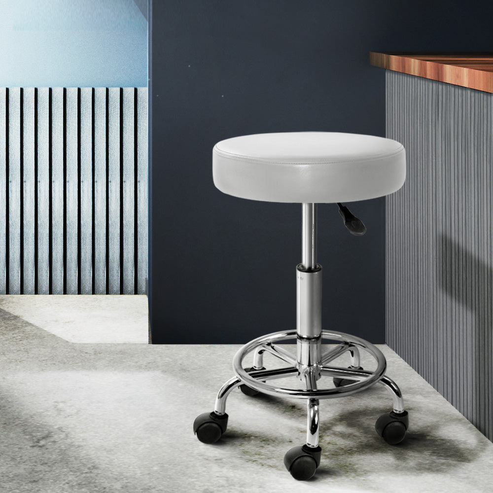 White Round Swivel Salon Stool