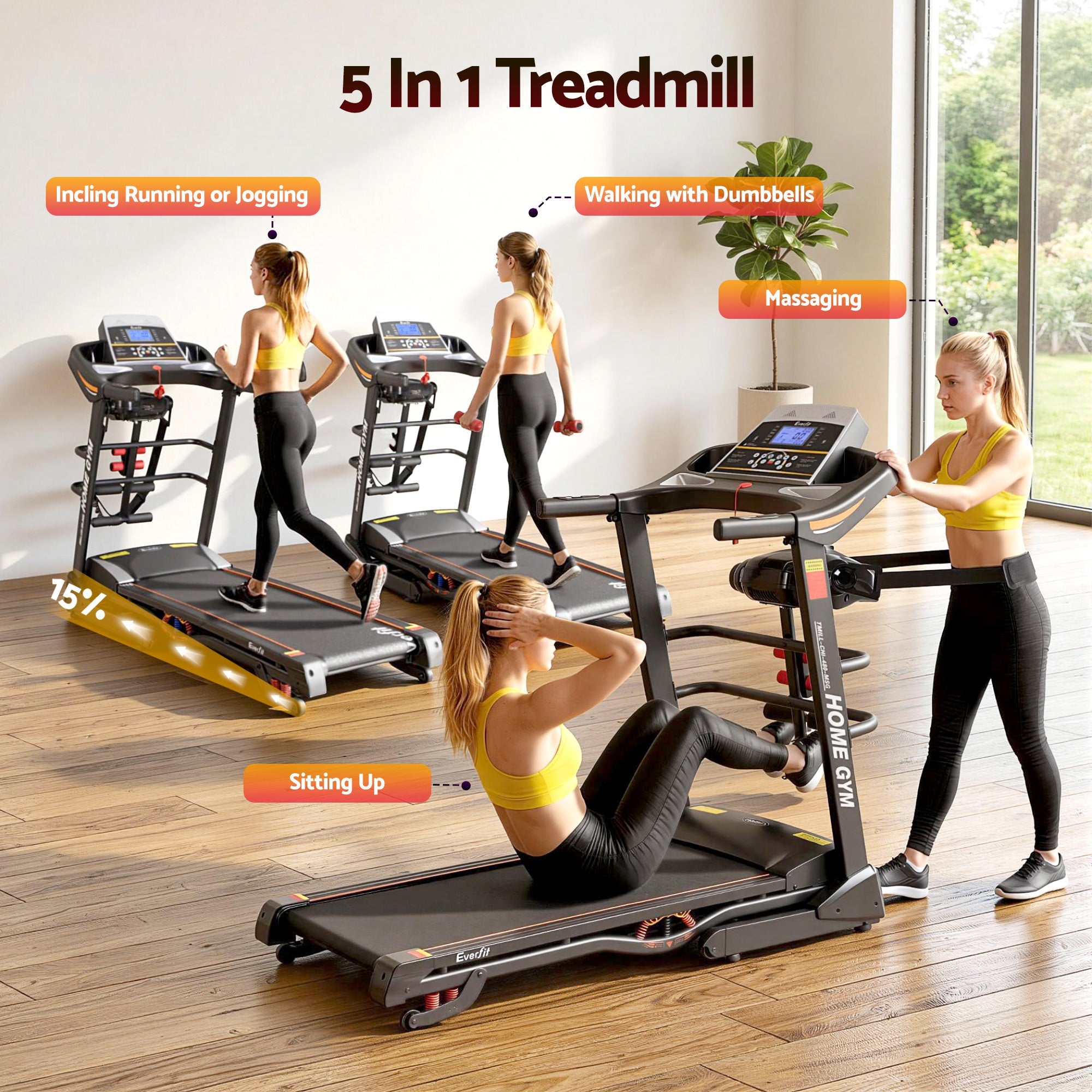 Electric Treadmill 480mm 3.5HP with Massager