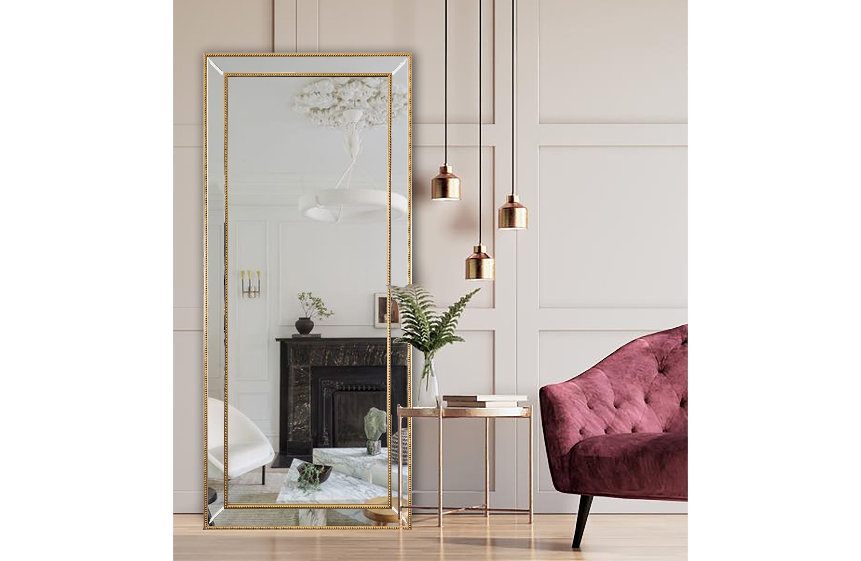 Gold Beaded Framed Mirror 70x170cm