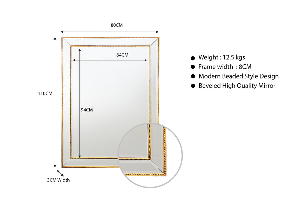 Gold Beaded Framed Mirror 80x110cm
