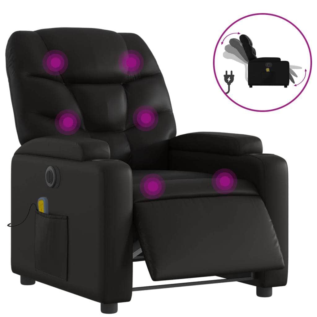 Electric Massage Recliner Chair - Black Faux Leather