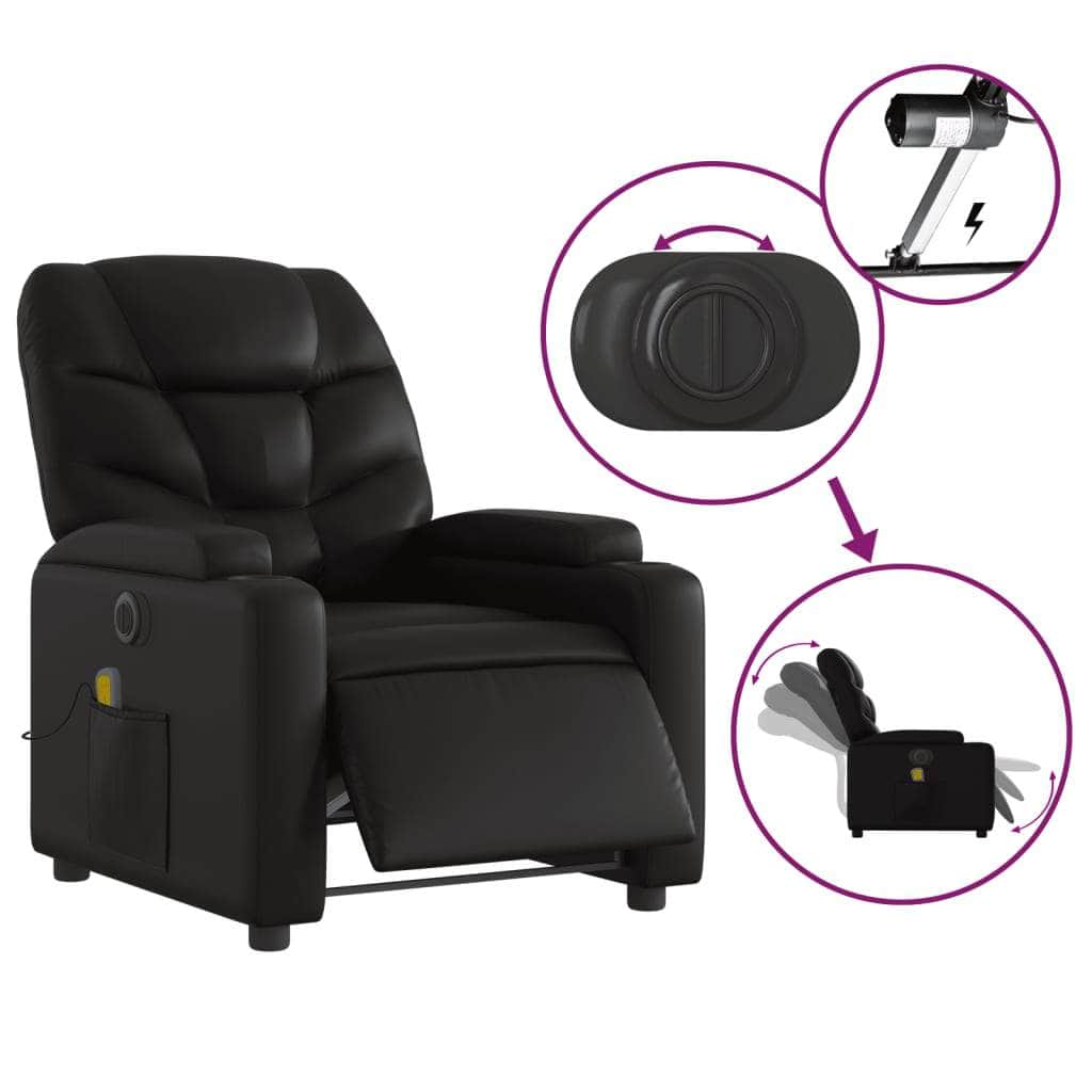 Electric Massage Recliner Chair - Black Faux Leather