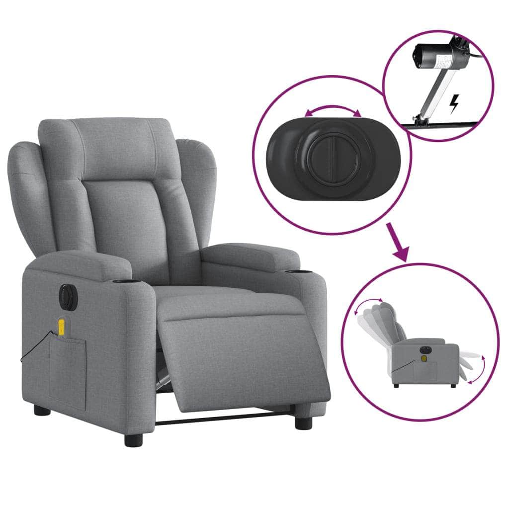 Electric Massage Recliner Chair - Grey/Black Fabric