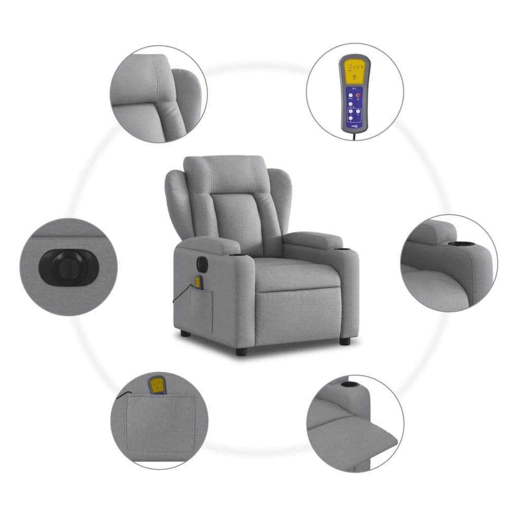 Electric Massage Recliner Chair - Grey/Black Fabric