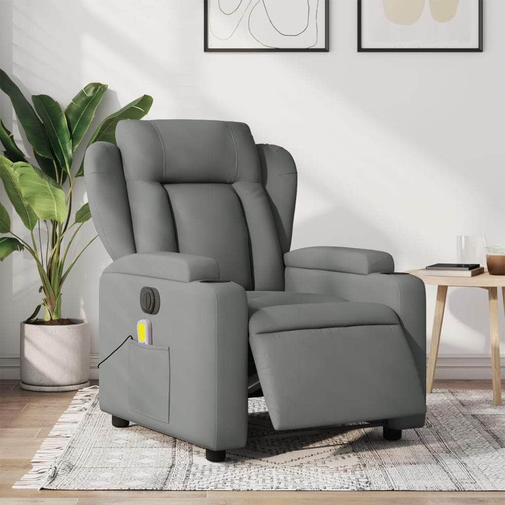 Electric Massage Recliner Chair - Grey/Black Fabric
