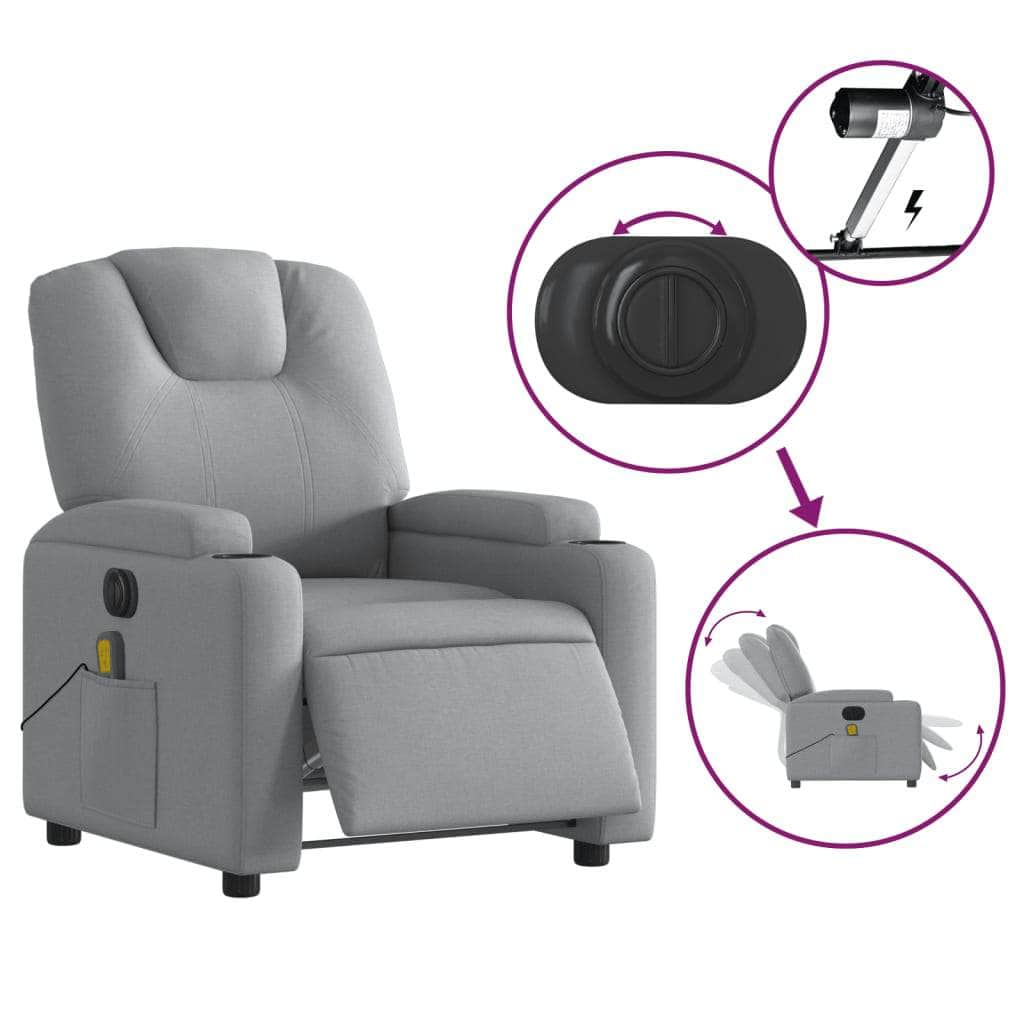 Electric Massage Recliner Chair - Grey Fabric
