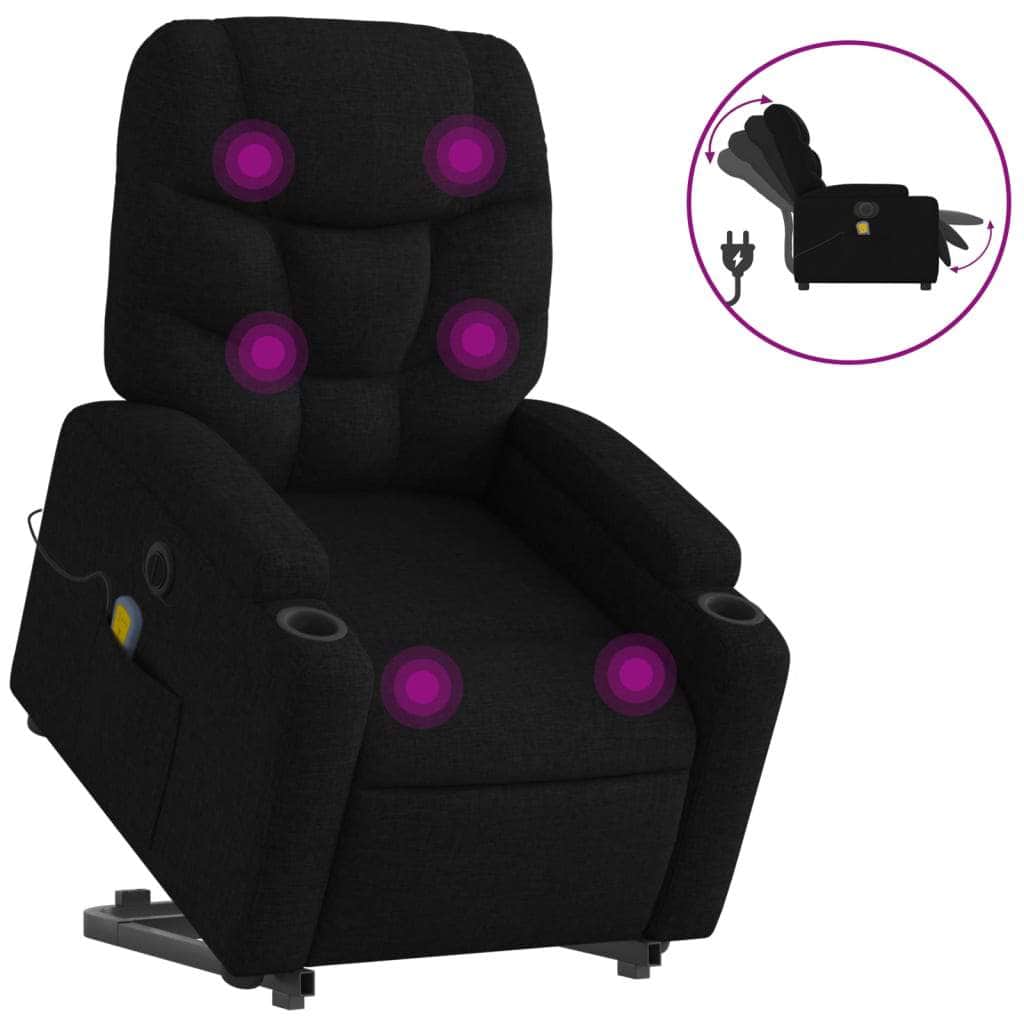 Electric Stand-Up Massage Recliner - Black Fabric