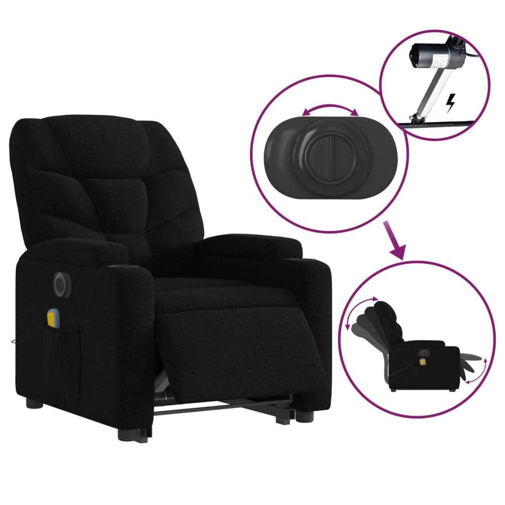 Electric Stand-Up Massage Recliner - Black Fabric