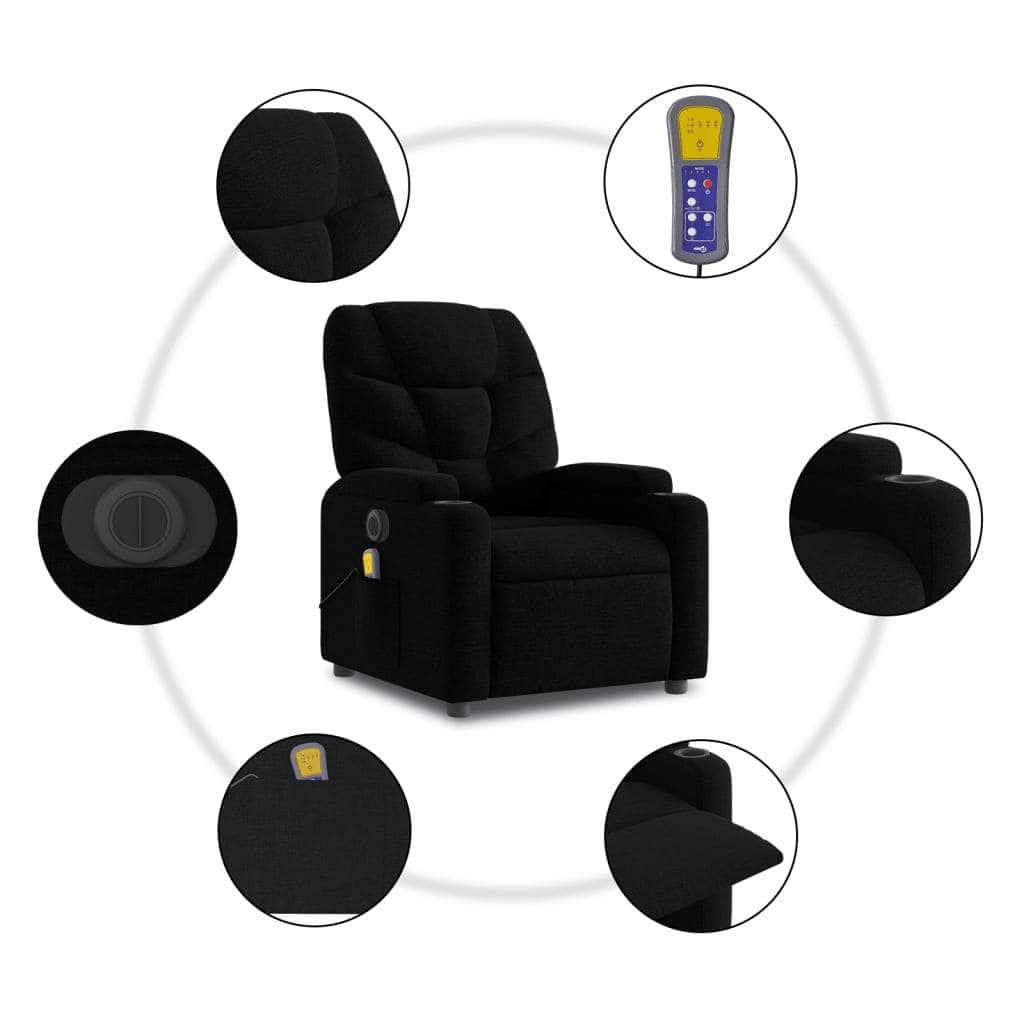 Electric Stand-Up Massage Recliner - Black Fabric